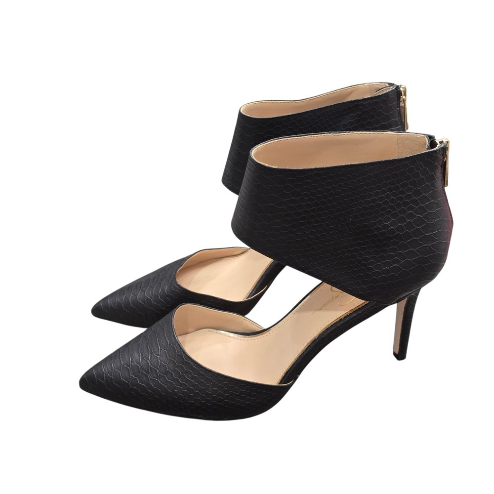 Jessica Simpson Liveera Heels 8.5 Black Snakeskin DOrsay Pointed Toe Pumps